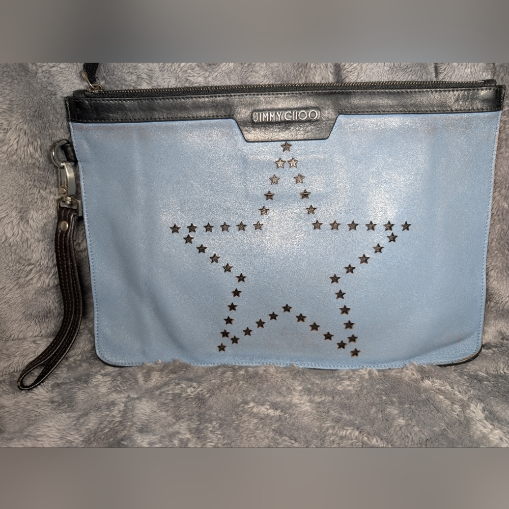 JIMMY CHOO Star Design Leather Clutch large Blue & Black